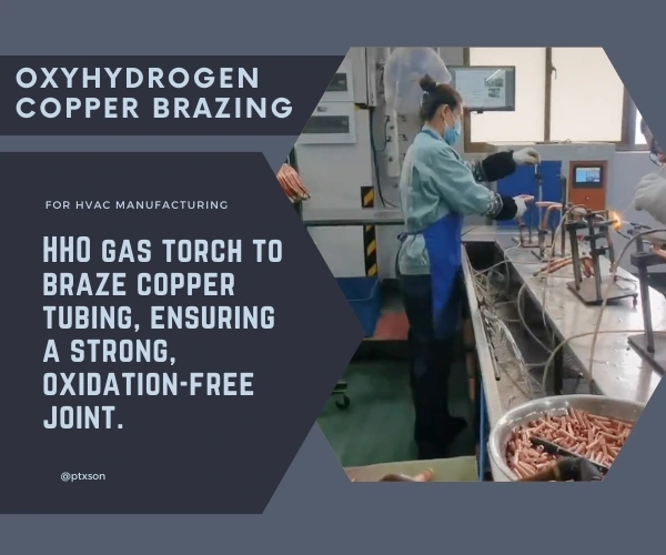 Technician brazing copper tubing with HHO gas welding