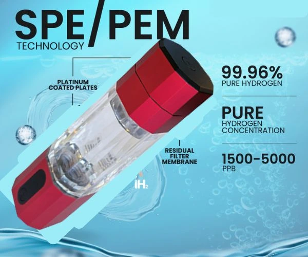h2 hydrogen rich water bottle with spe pem technology