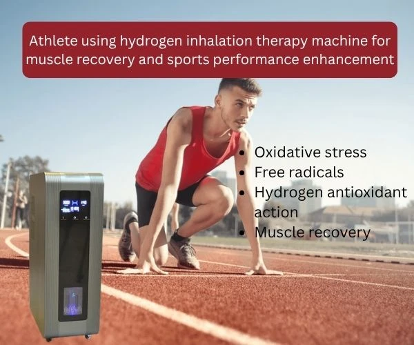 Athlete using hydrogen inhalation therapy machine for muscle recovery and sports 